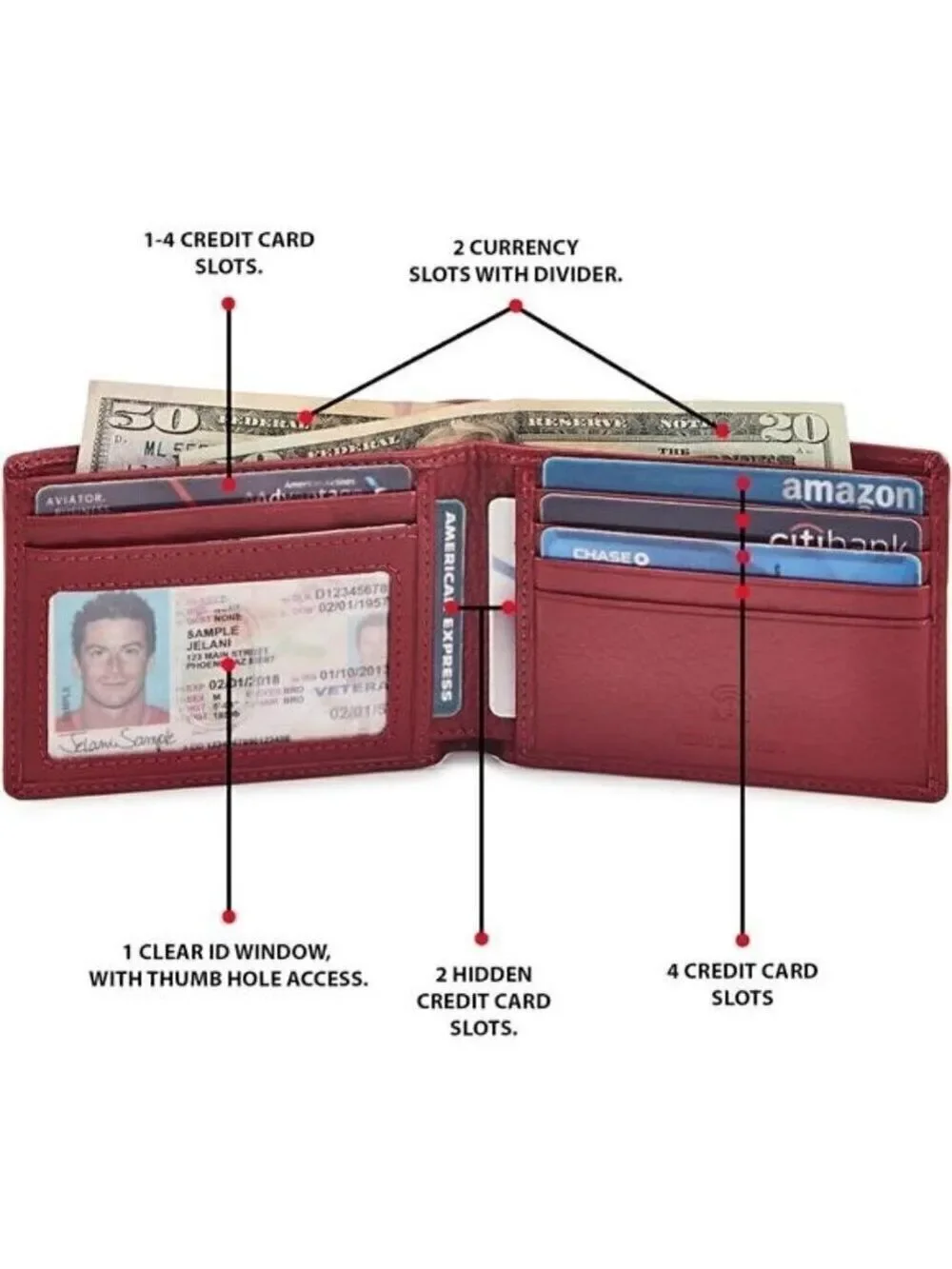 Real Leather Men's Bi fold Wallet RFID Blocking Slim Carry Bag Pocket Thin RED